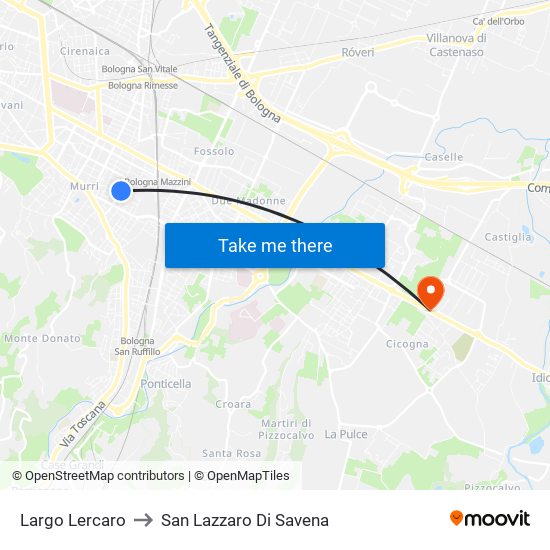 Largo Lercaro to San Lazzaro Di Savena map