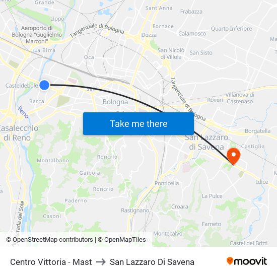 Centro Vittoria - Mast to San Lazzaro Di Savena map