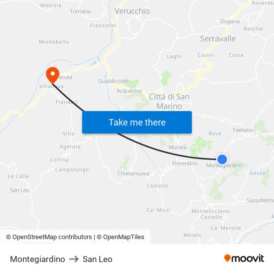 Montegiardino to San Leo map