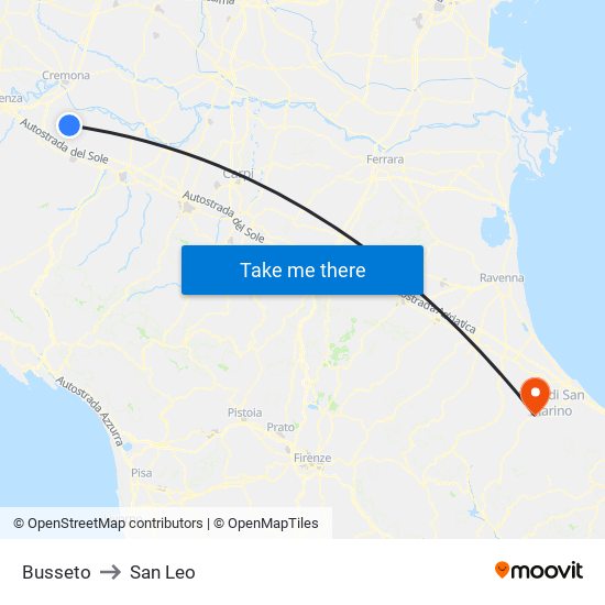 Busseto to San Leo map