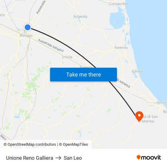 Unione Reno Galliera to San Leo map