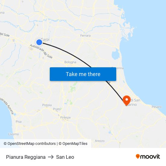 Pianura Reggiana to San Leo map