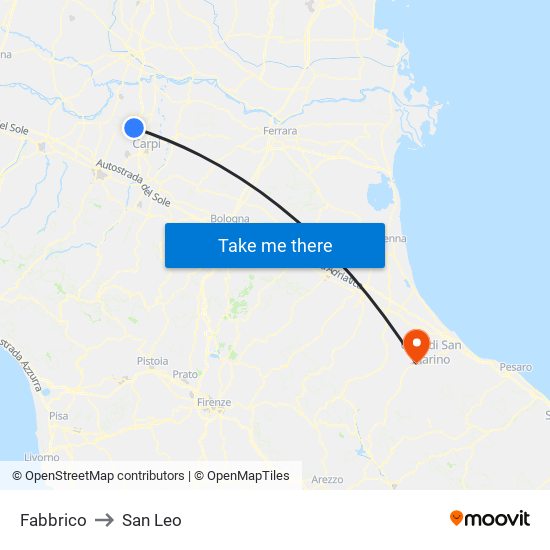 Fabbrico to San Leo map