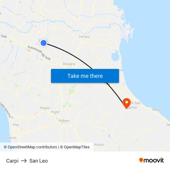 Carpi to San Leo map