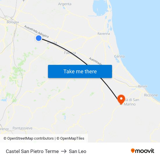 Castel San Pietro Terme to San Leo map