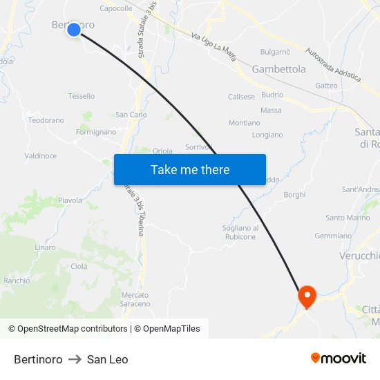Bertinoro to San Leo map