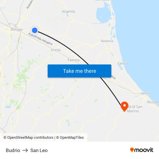 Budrio to San Leo map