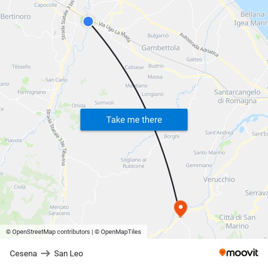 Cesena to San Leo map