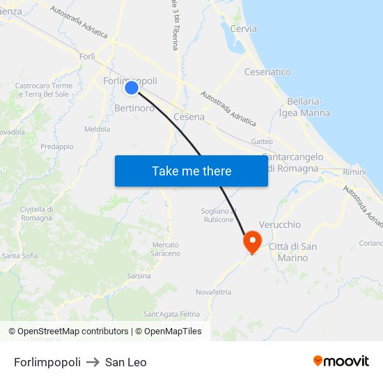 Forlimpopoli to San Leo map
