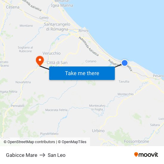 Gabicce Mare to San Leo map