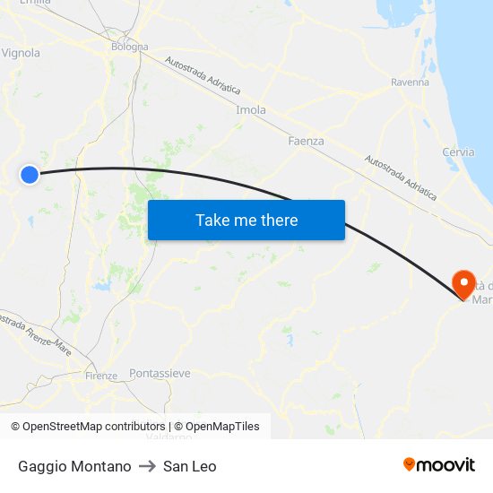 Gaggio Montano to San Leo map