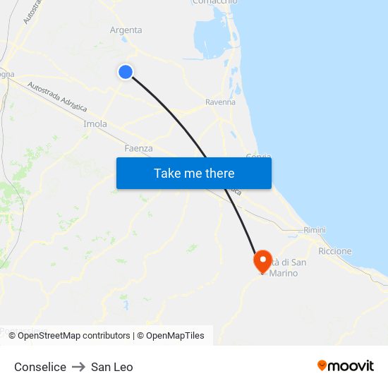 Conselice to San Leo map
