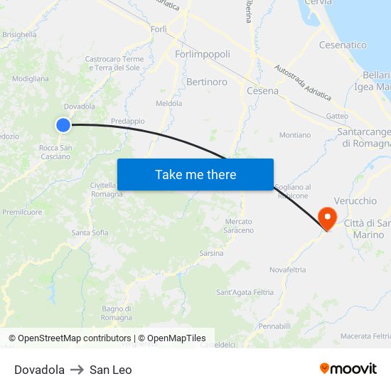 Dovadola to San Leo map