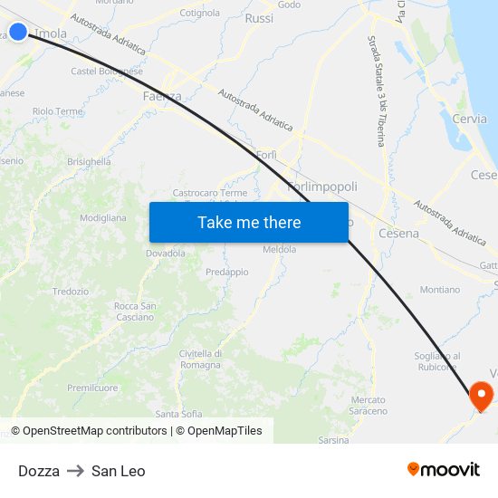 Dozza to San Leo map