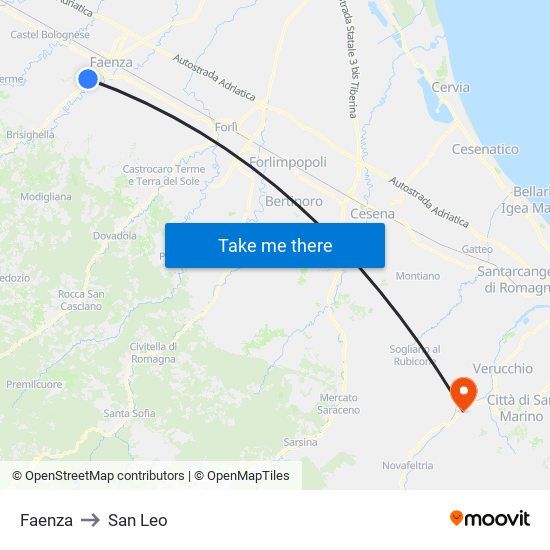 Faenza to San Leo map