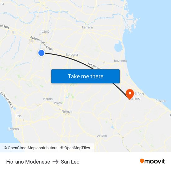 Fiorano Modenese to San Leo map