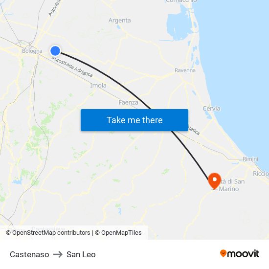 Castenaso to San Leo map