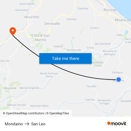 Mondaino to San Leo map