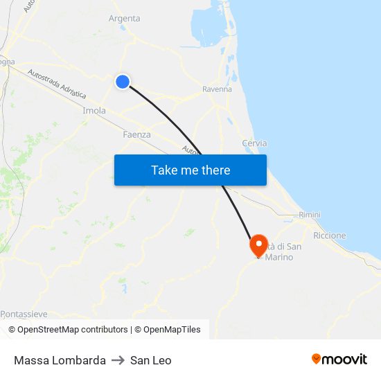 Massa Lombarda to San Leo map
