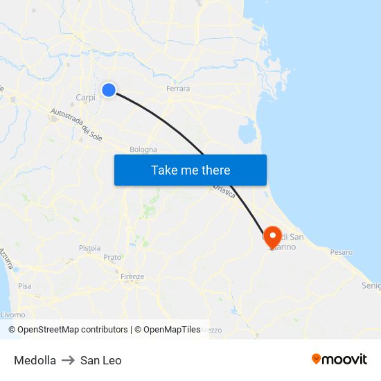 Medolla to San Leo map