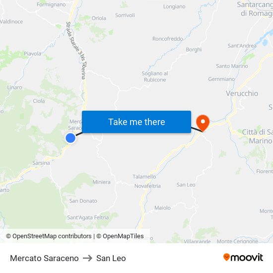 Mercato Saraceno to San Leo map