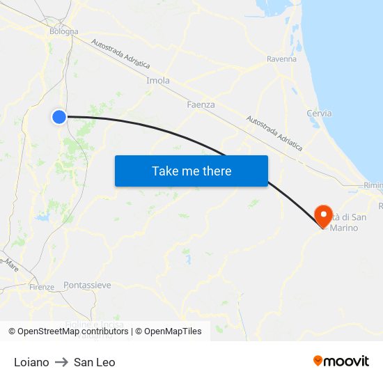 Loiano to San Leo map