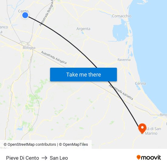 Pieve Di Cento to San Leo map