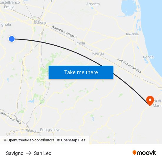 Savigno to San Leo map