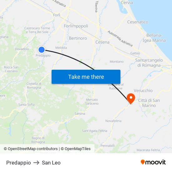 Predappio to San Leo map