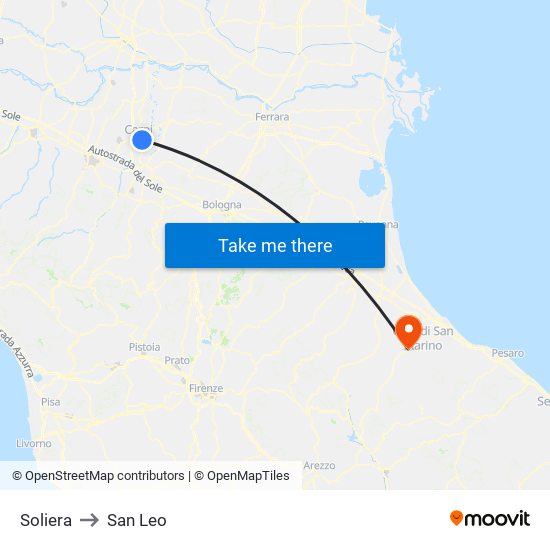 Soliera to San Leo map