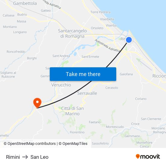 Rimini to San Leo map