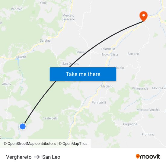 Verghereto to San Leo map