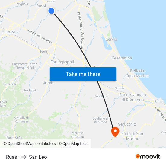 Russi to San Leo map