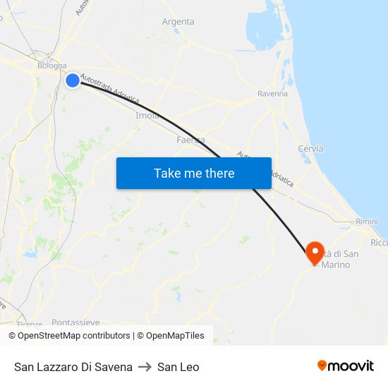 San Lazzaro Di Savena to San Leo map