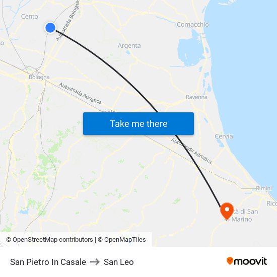 San Pietro In Casale to San Leo map