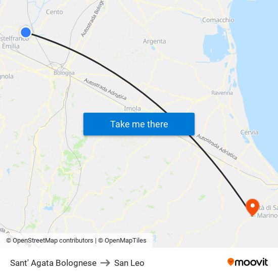 Sant' Agata Bolognese to San Leo map