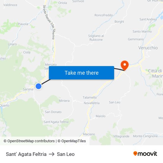 Sant' Agata Feltria to San Leo map