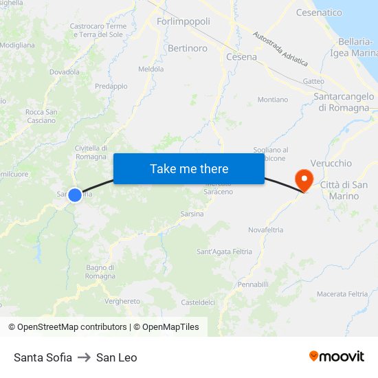 Santa Sofia to San Leo map