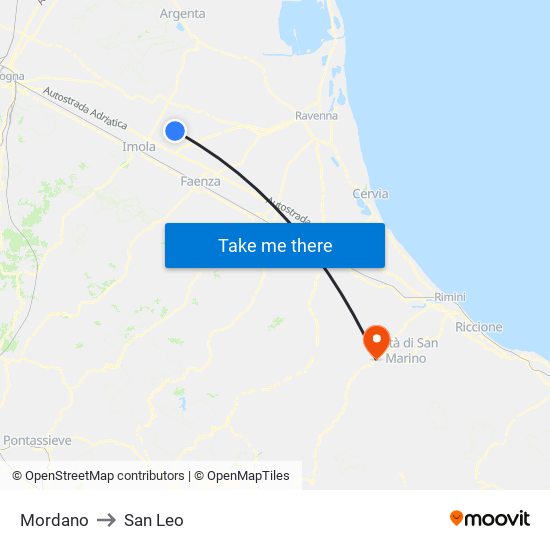 Mordano to San Leo map