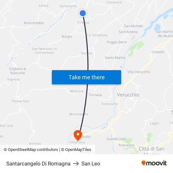 Santarcangelo Di Romagna to San Leo map