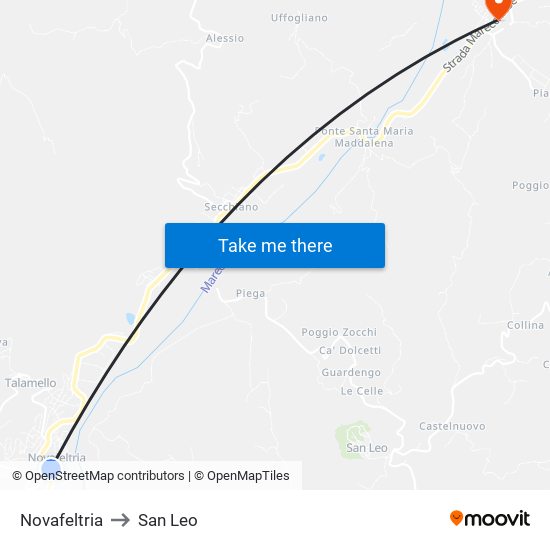 Novafeltria to San Leo map