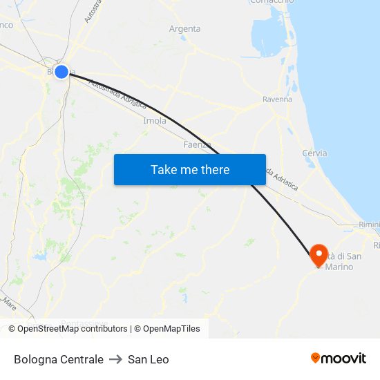 Bologna Centrale to San Leo map