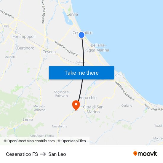 Cesenatico FS to San Leo map