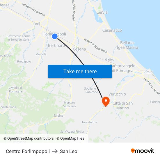 Centro Forlimpopoli to San Leo map