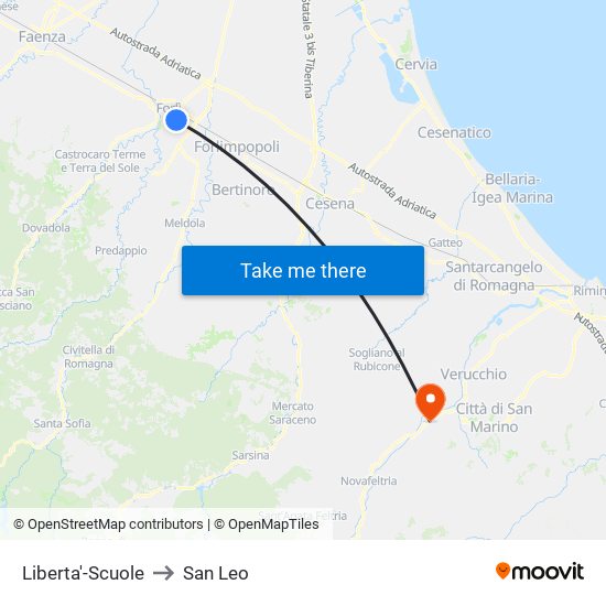 Liberta'-Scuole to San Leo map