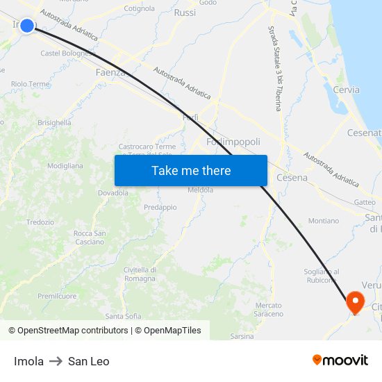 Imola to San Leo map