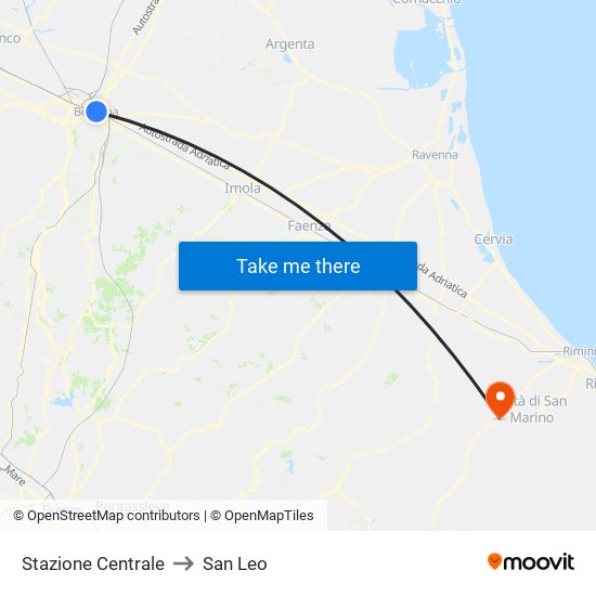 Stazione Centrale to San Leo map