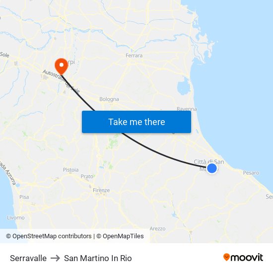 Serravalle to San Martino In Rio map