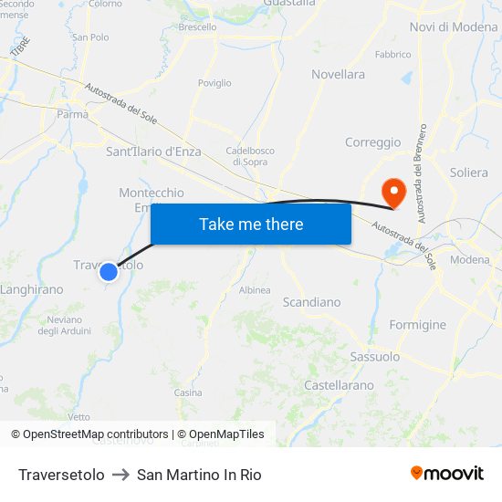 Traversetolo to San Martino In Rio map