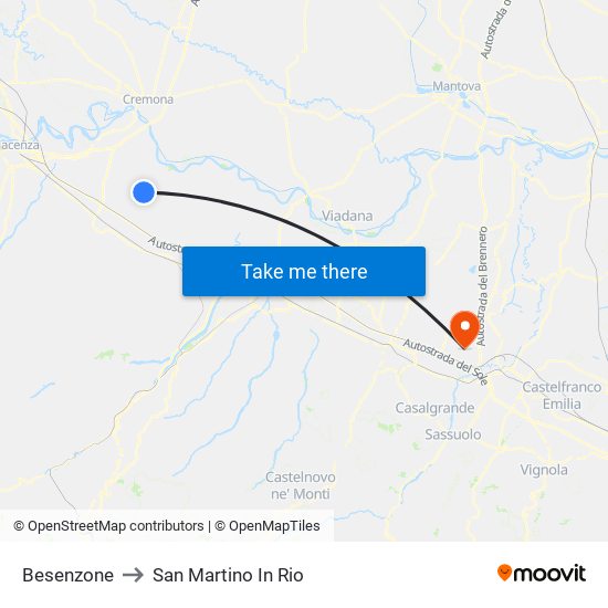 Besenzone to San Martino In Rio map